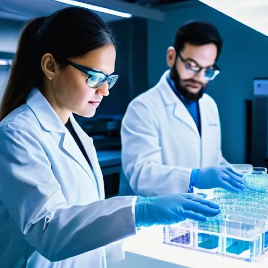 바이오패브릭의 응용 분야 - **Prompt:** A state-of-the-art medical laboratory, gleaming with advanced technology and warm, inspi...