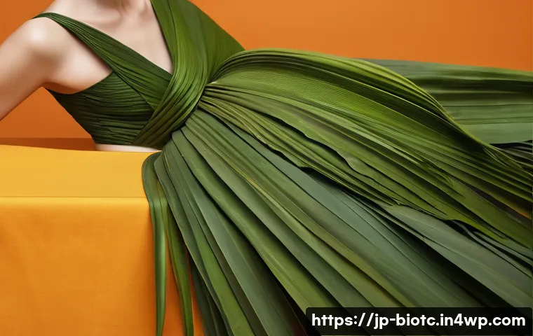 혁신적 바이오패브릭 소재 연구 결과 - **Prompt:** "A serene, ethereal scene where various plant materials like vibrant green pineapple lea...