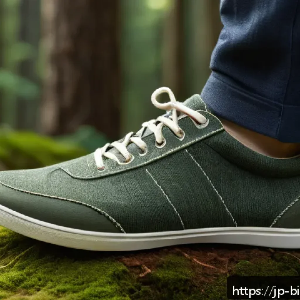 바이오패브릭을 이용한 친환경 의류 브랜드 - A modern sneaker crafted from mushroom-derived fabric, showcasing a lightweight and soft texture, st...