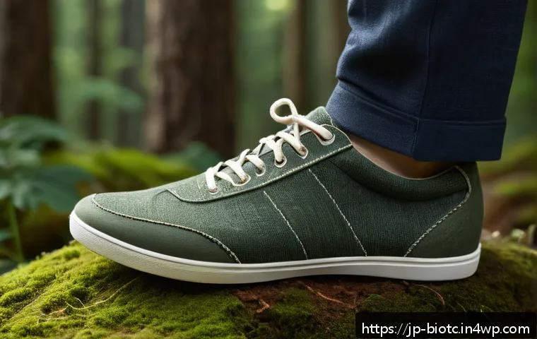 바이오패브릭을 이용한 친환경 의류 브랜드 - A modern sneaker crafted from mushroom-derived fabric, showcasing a lightweight and soft texture, st...