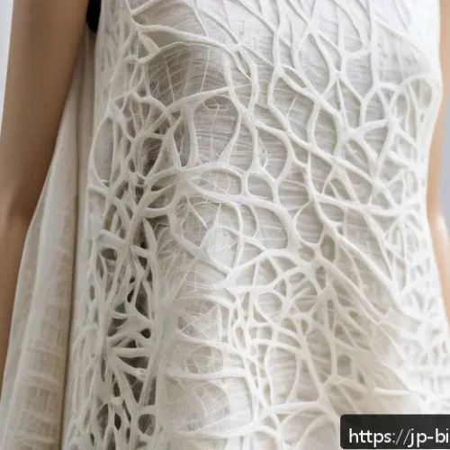바이오패브릭과 기업의 지속 가능성 목표 - A close-up shot of a luxurious biofabric textile made from mushroom mycelium, showing its unique tex...