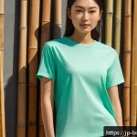 바이오패브릭과 환경 보호의 관계 - A modern fashion photoshoot featuring a young Japanese model wearing a soft, breathable bamboo fiber...