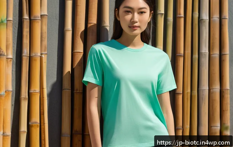 바이오패브릭과 환경 보호의 관계 - A modern fashion photoshoot featuring a young Japanese model wearing a soft, breathable bamboo fiber...